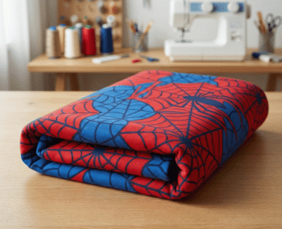 Esnek yapılı şardonlu iki iplik kumaş ve süper kahraman desenleri