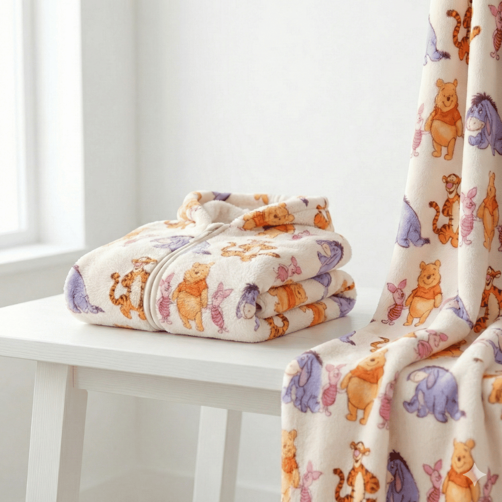 Winnie the Pooh desenli, yumuşacık polarlı ve kaliteli katlanmış hırkası.