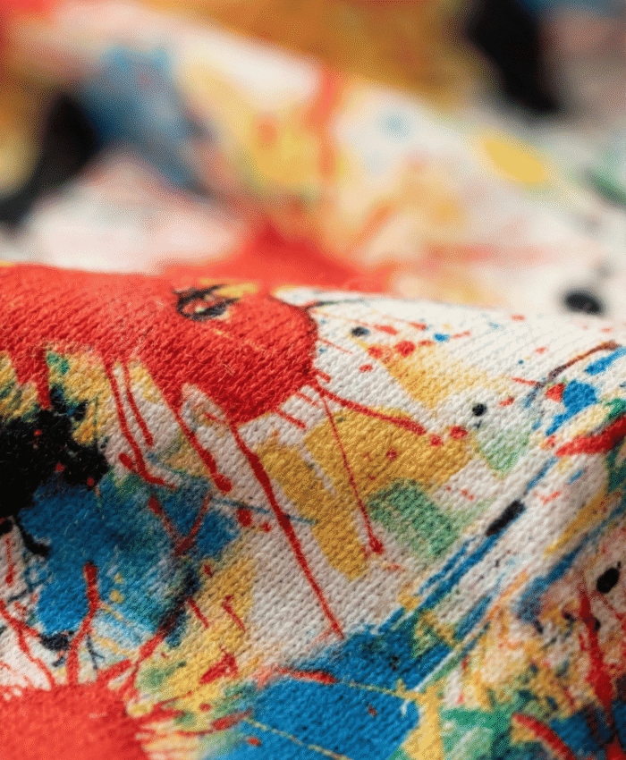 Renkli Splash Desenli Kumaş Pamuklu İpeksi Doku Yakın Çekim