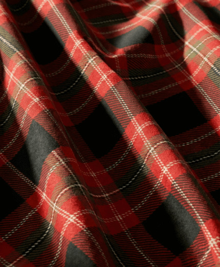 Kırmızı Siyah Ekose Desenli Dijital Baskılı Süprem Kumaş