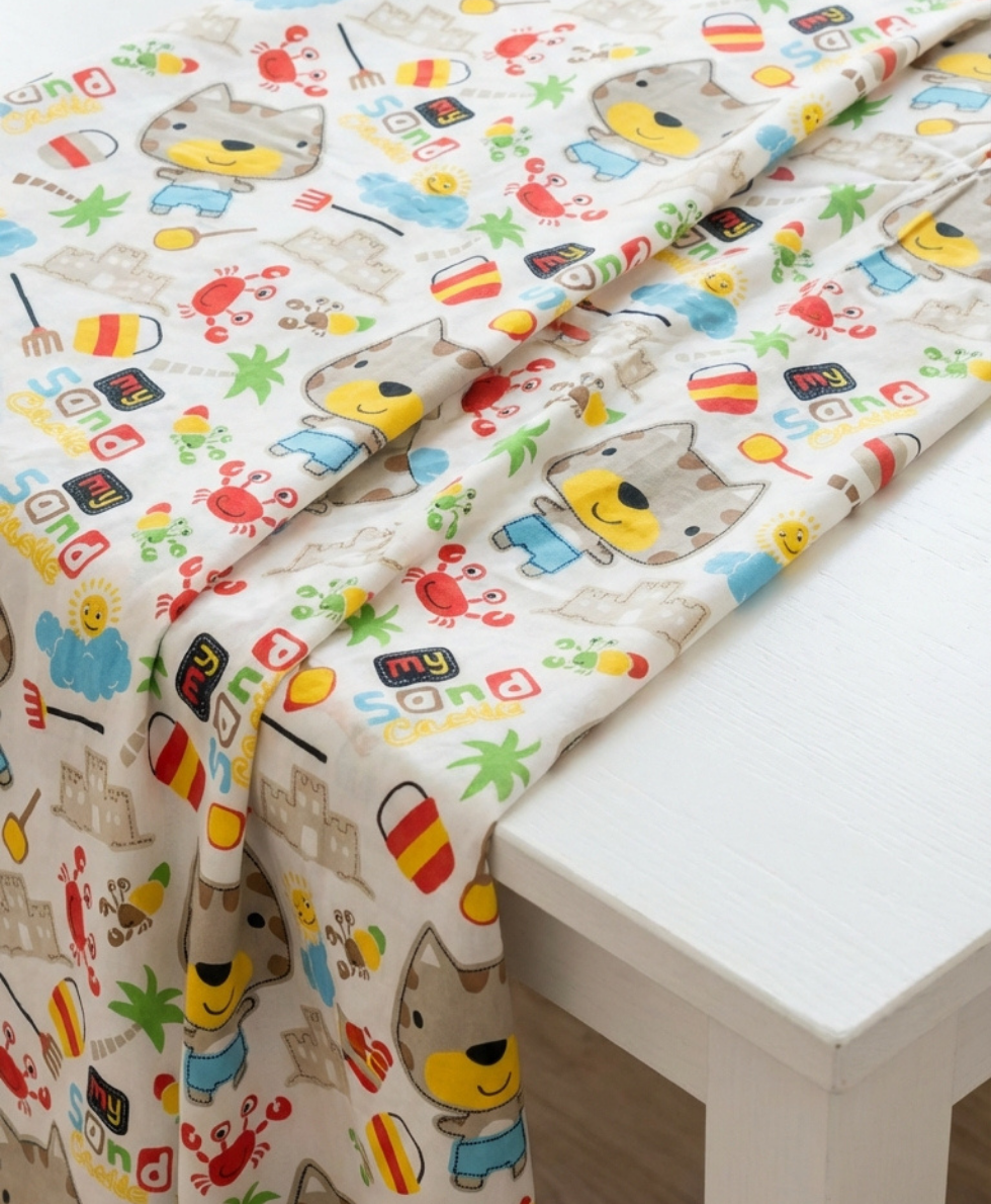 plaj-temali-my-sand-castle-suprem-kumas My Sand Castle Plaj Temalı Karakterli Dijital Baskılı Süprem Kumaş