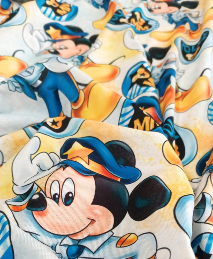 Polis Mickey Kumaş %83 Pamuklu İpeksi Doku Yakın Çekim