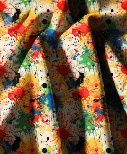 Renkli Boya Sıçratma Desenli Dijital Baskılı Süprem Kumaş