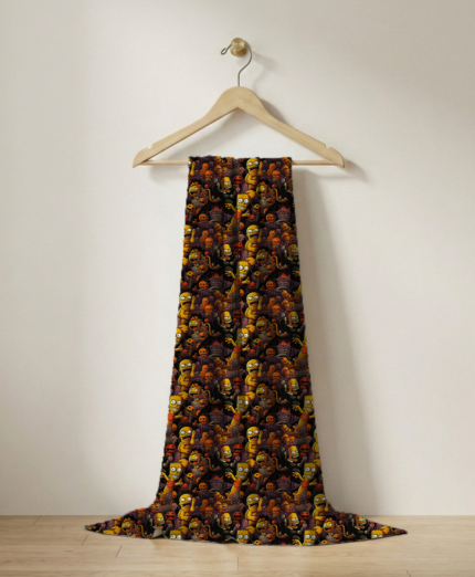 Halloween Simpsons Karakterli Dijital Baskılı Süprem Kumaş Mockup