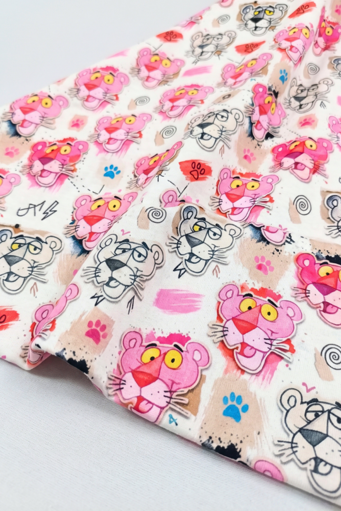 Pembe Panter Temalı Karakterli Dijital Baskılı Süprem Kumaş - Görsel 2