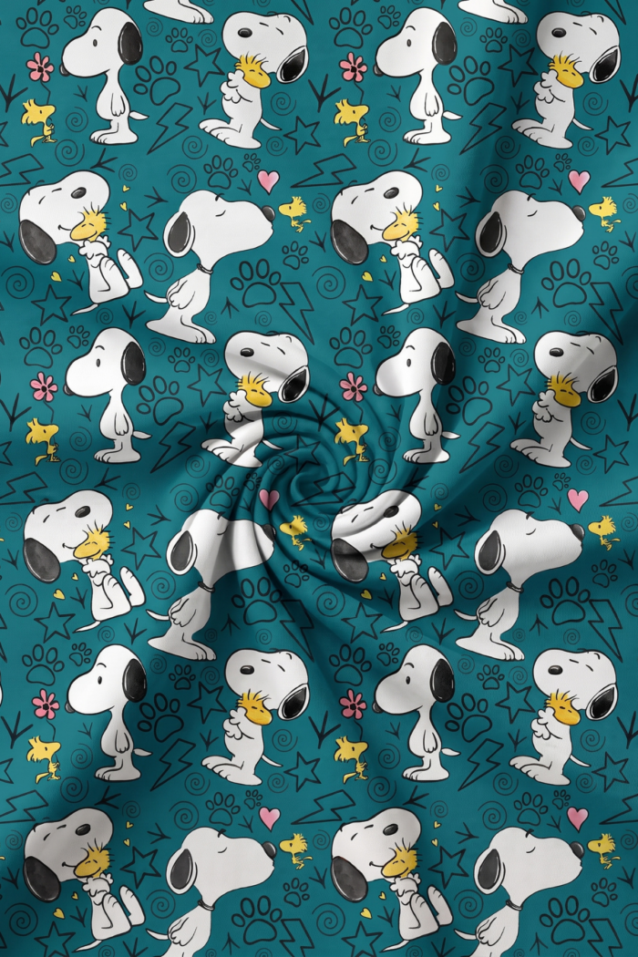 Snoopy Temalı Karakterli Dijital Baskılı Süprem Kumaş - Görsel 2